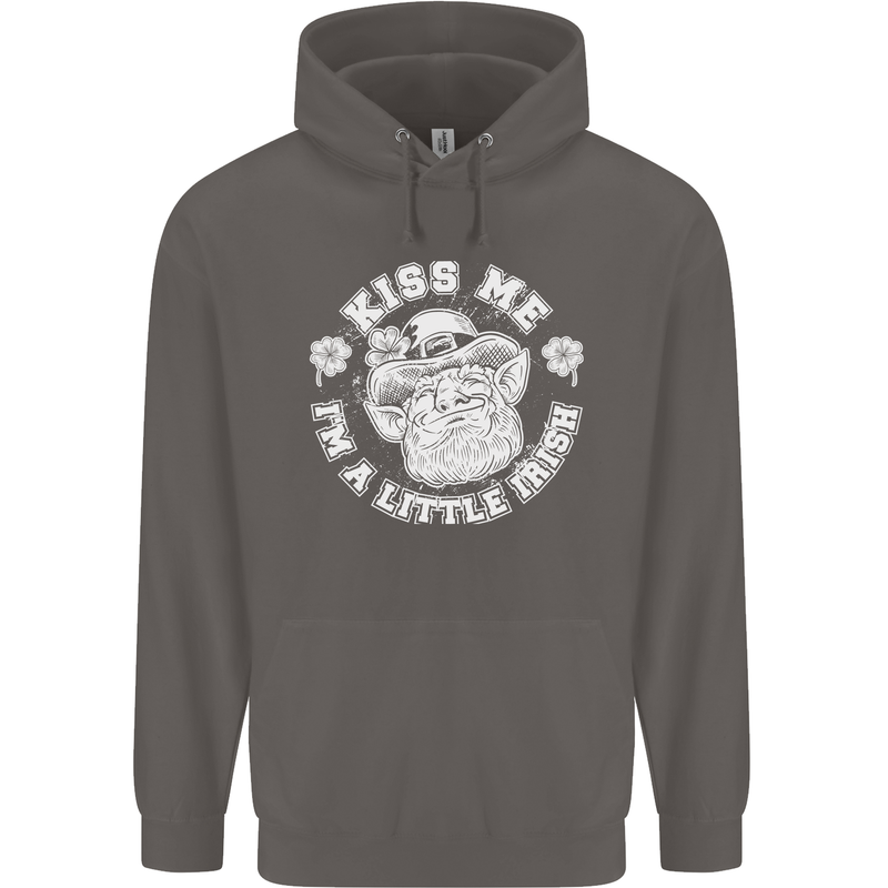 St Patricks Day Kiss Me Im a Little Bit Irish Mens 80% Cotton Hoodie Charcoal