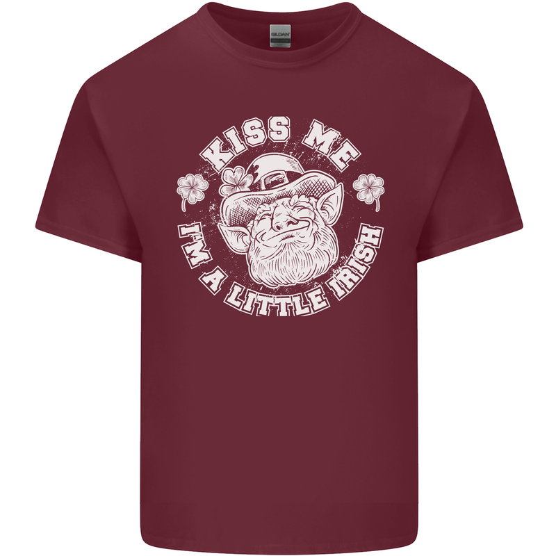 St Patricks Day Kiss Me Im a Little Bit Irish Mens Cotton T-Shirt Tee Top Maroon