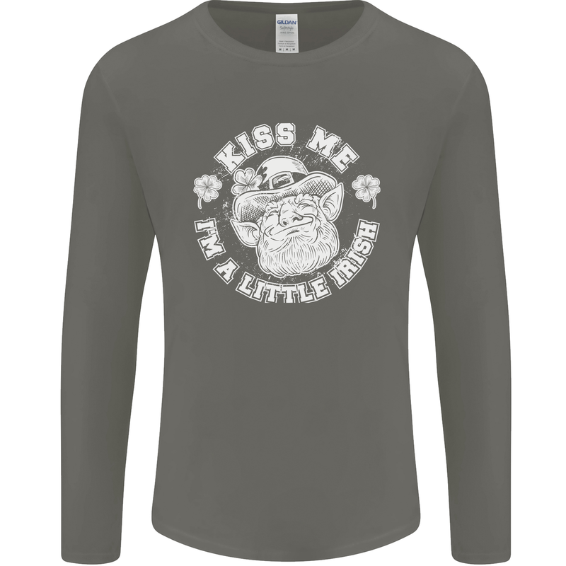 St Patricks Day Kiss Me Im a Little Bit Irish Mens Long Sleeve T-Shirt Charcoal