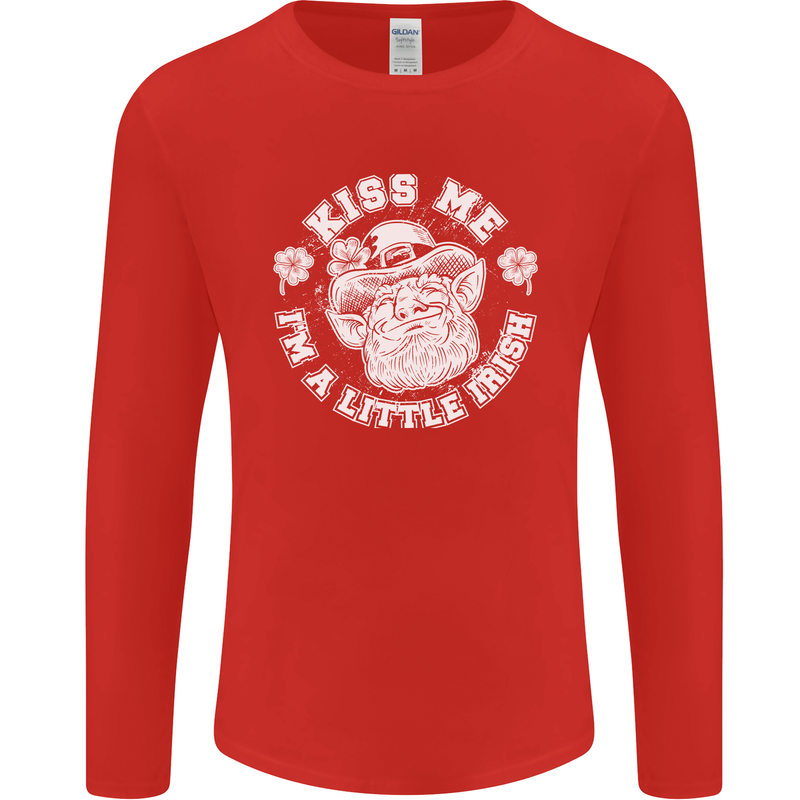 St Patricks Day Kiss Me Im a Little Bit Irish Mens Long Sleeve T-Shirt Red