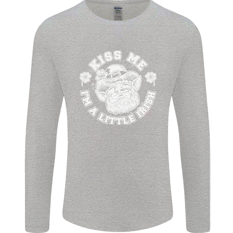 St Patricks Day Kiss Me Im a Little Bit Irish Mens Long Sleeve T-Shirt Sports Grey
