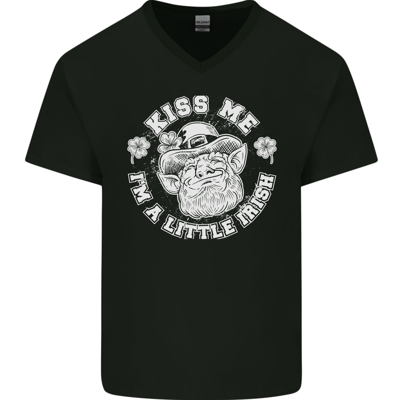 St Patricks Day Kiss Me Im a Little Bit Irish Mens V-Neck Cotton T-Shirt Black