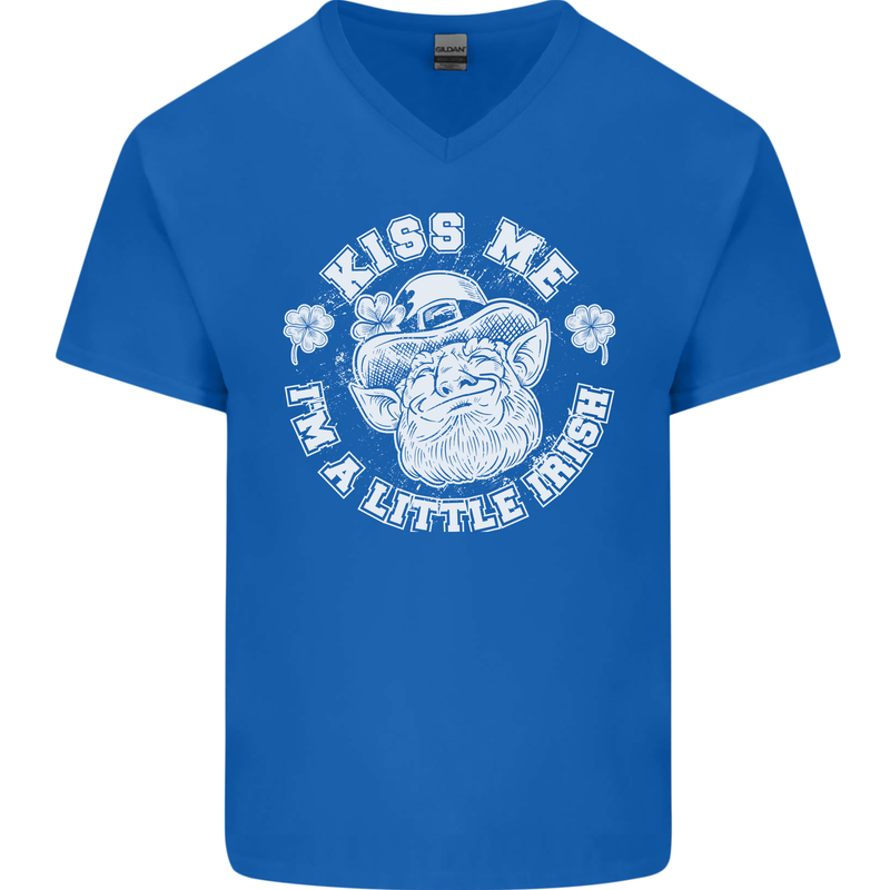 St Patricks Day Kiss Me Im a Little Bit Irish Mens V-Neck Cotton T-Shirt Royal Blue