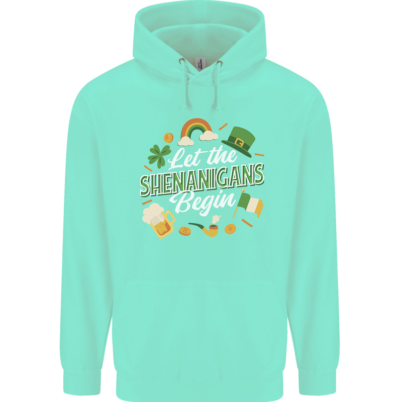 St Patricks Day Let the Shenanigans Begin Childrens Kids Hoodie Peppermint