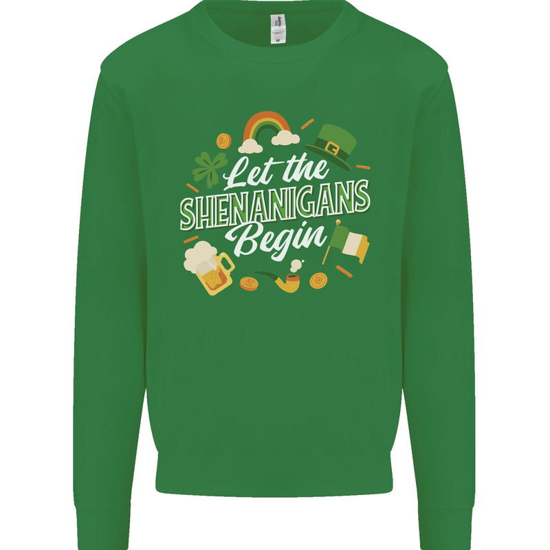St Patricks Day Let the Shenanigans Begin Kids Sweatshirt Jumper Irish Green
