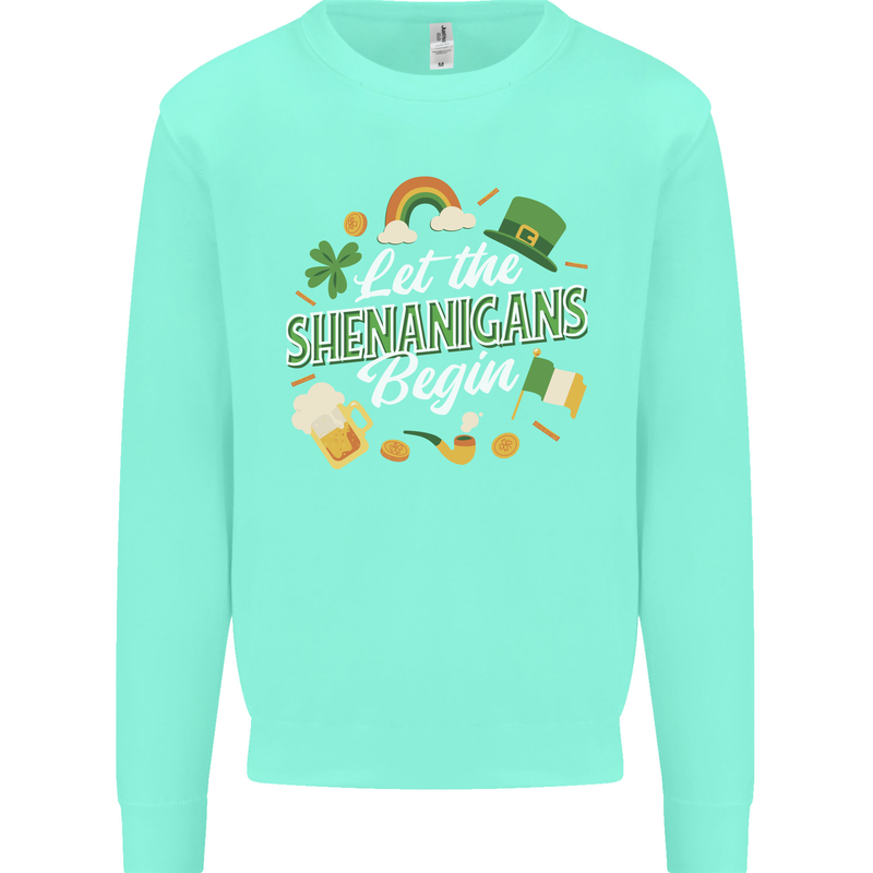 St Patricks Day Let the Shenanigans Begin Kids Sweatshirt Jumper Peppermint