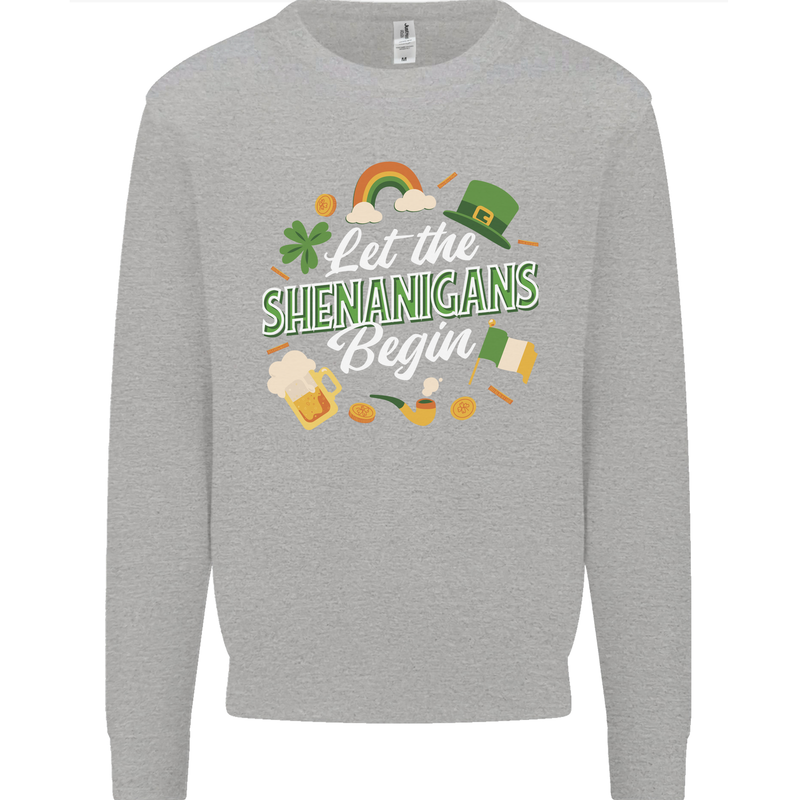 St Patricks Day Let the Shenanigans Begin Kids Sweatshirt Jumper Sports Grey