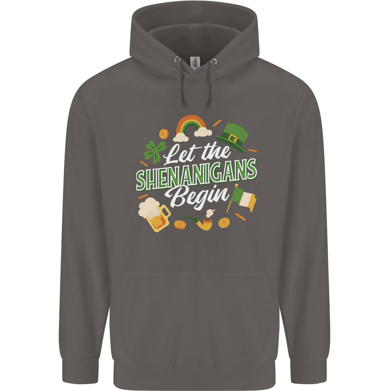 St Patricks Day Let the Shenanigans Begin Mens 80% Cotton Hoodie Charcoal