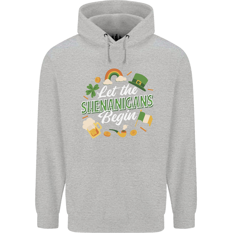 St Patricks Day Let the Shenanigans Begin Mens 80% Cotton Hoodie Sports Grey
