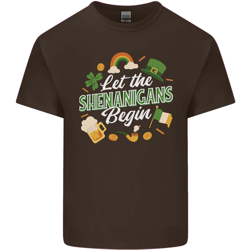 St Patricks Day Let the Shenanigans Begin Mens Cotton T-Shirt Tee Top Dark Chocolate