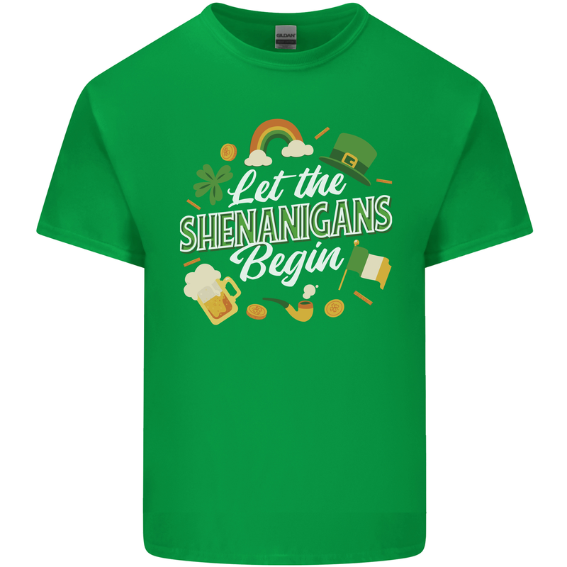 St Patricks Day Let the Shenanigans Begin Mens Cotton T-Shirt Tee Top Irish Green
