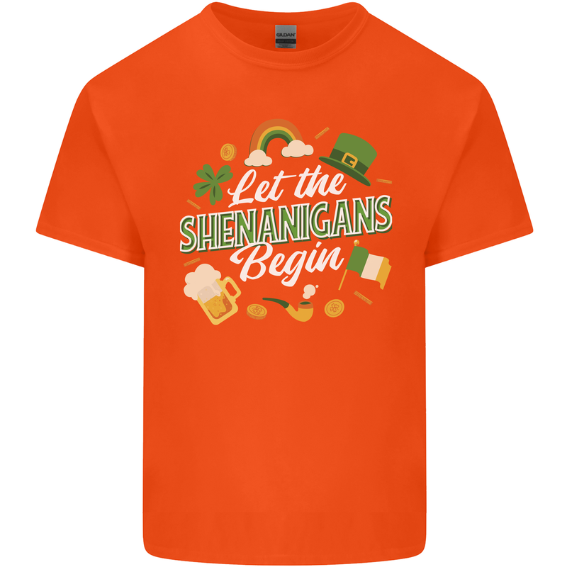 St Patricks Day Let the Shenanigans Begin Mens Cotton T-Shirt Tee Top Orange
