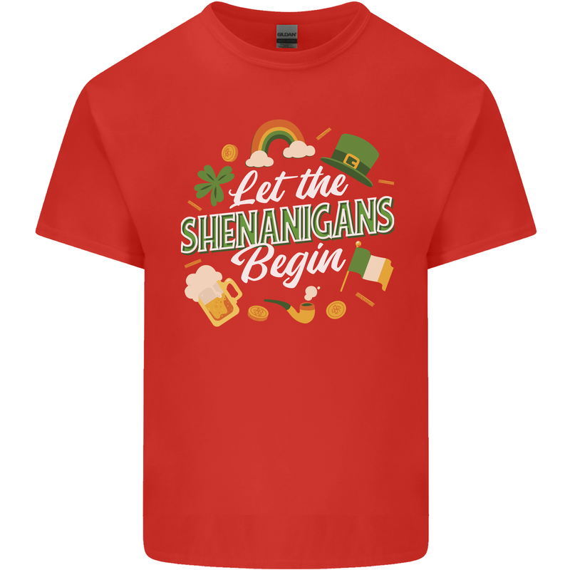 St Patricks Day Let the Shenanigans Begin Mens Cotton T-Shirt Tee Top Red