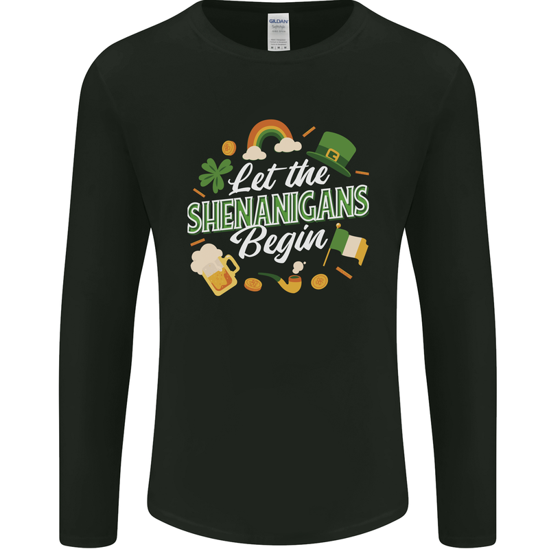 St Patricks Day Let the Shenanigans Begin Mens Long Sleeve T-Shirt Black