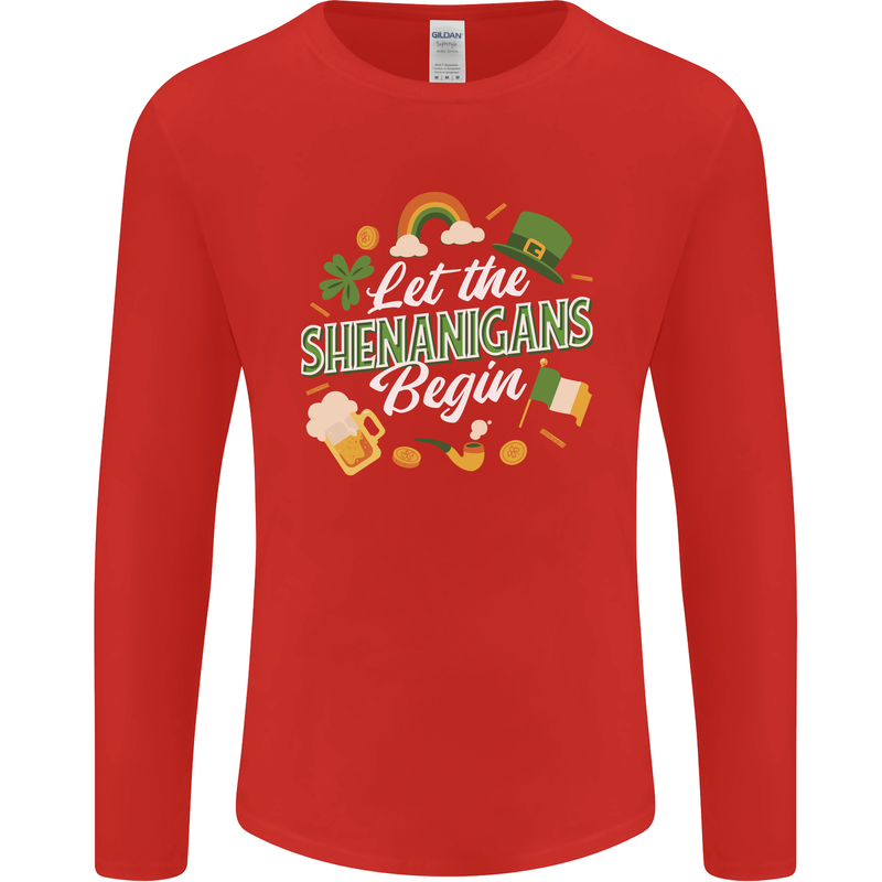 St Patricks Day Let the Shenanigans Begin Mens Long Sleeve T-Shirt Red