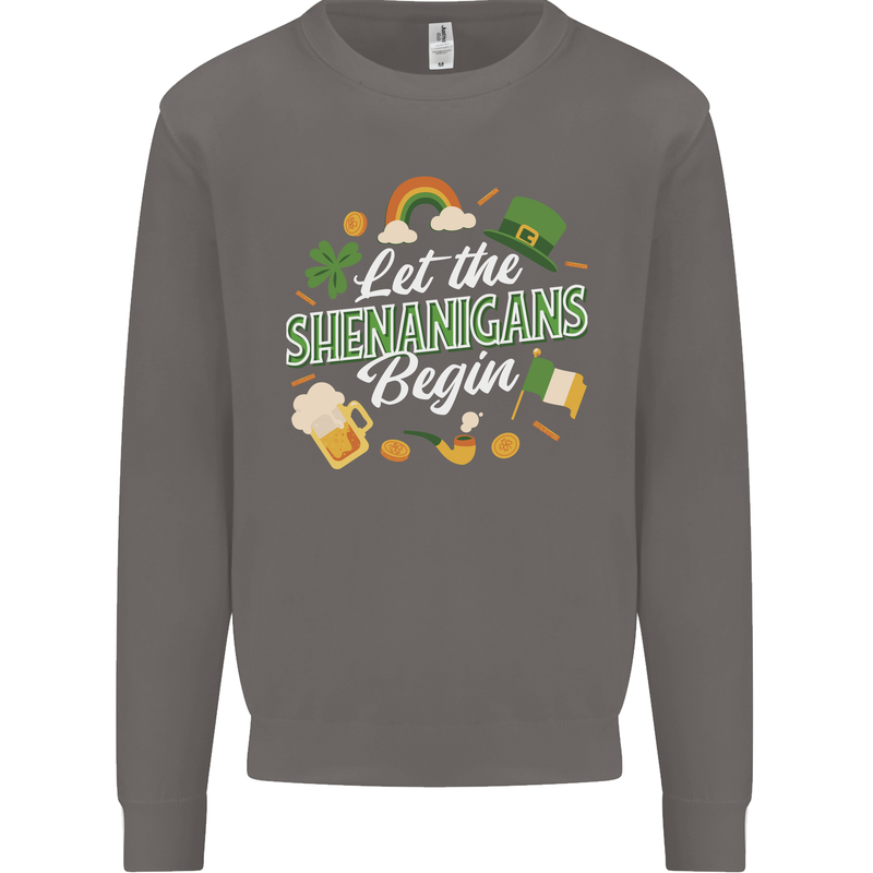St Patricks Day Let the Shenanigans Begin Mens Sweatshirt Jumper Charcoal