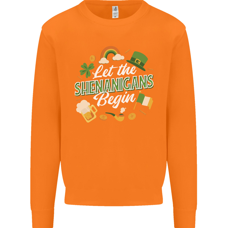 St Patricks Day Let the Shenanigans Begin Mens Sweatshirt Jumper Orange