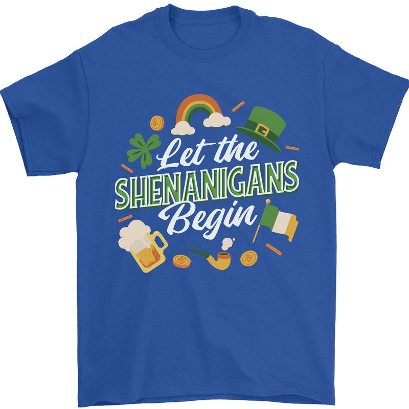 St Patricks Day Let the Shenanigans Begin Mens T-Shirt 100% Cotton Royal Blue