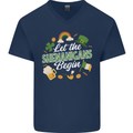 St Patricks Day Let the Shenanigans Begin Mens V-Neck Cotton T-Shirt Navy Blue