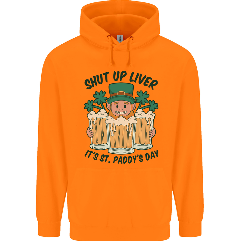 St Patricks Day Shut Up Liver Beer Alcohol Funny Mens 80% Cotton Hoodie Orange