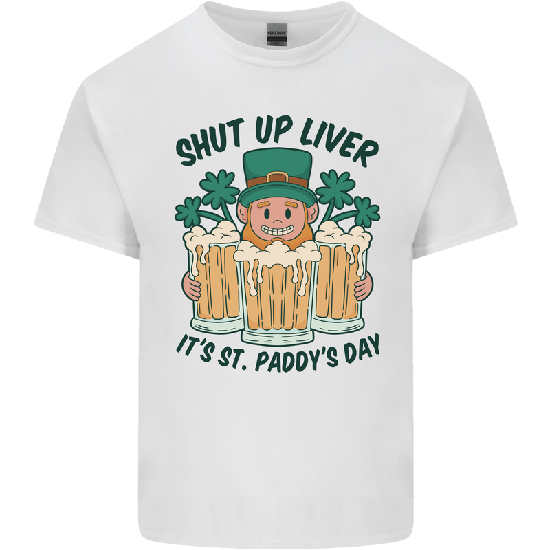 St Patricks Day Shut Up Liver Beer Alcohol Funny Mens Cotton T-Shirt Tee Top White