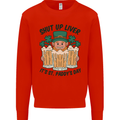 St Patricks Day Shut Up Liver Beer Alcohol Funny Mens Sweatshirt Jumper Bright Red