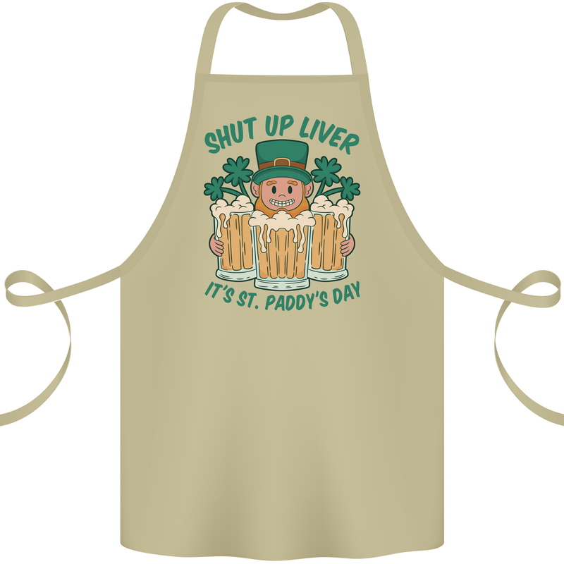 St Patricks Day Shut Up Liver Funny Beer Alcohol Cotton Apron 100% Organic Khaki