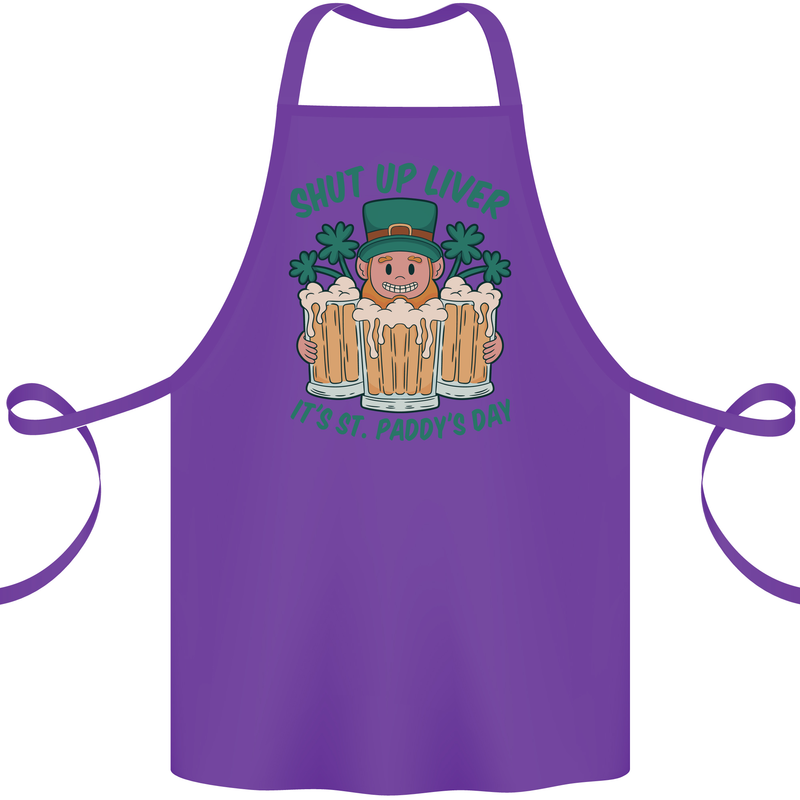 St Patricks Day Shut Up Liver Funny Beer Alcohol Cotton Apron 100% Organic Purple