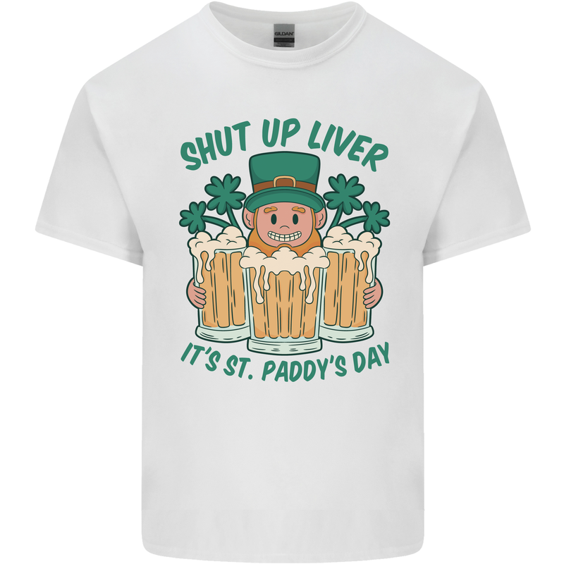 St Patricks Day Shut Up Liver Funny Beer Alcohol Mens Cotton T-Shirt Tee Top White