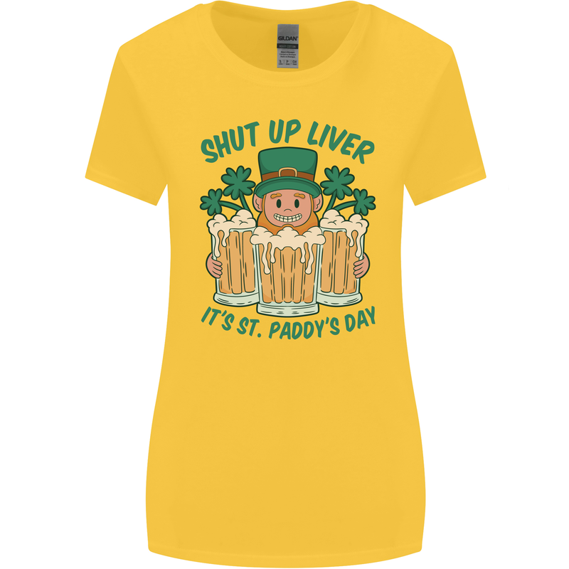 St Patricks Day Shut Up Liver Funny Beer Alcohol Womens Wider Cut T-Shirt Yellow