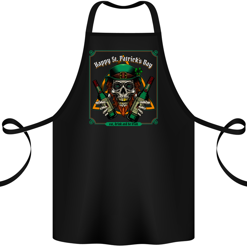 St Patricks Day Skull Beer Alcohol Cotton Apron 100% Organic Black