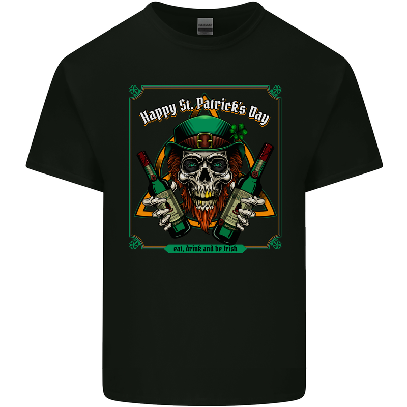 St Patricks Day Skull Beer Alcohol Mens Cotton T-Shirt Tee Top Black