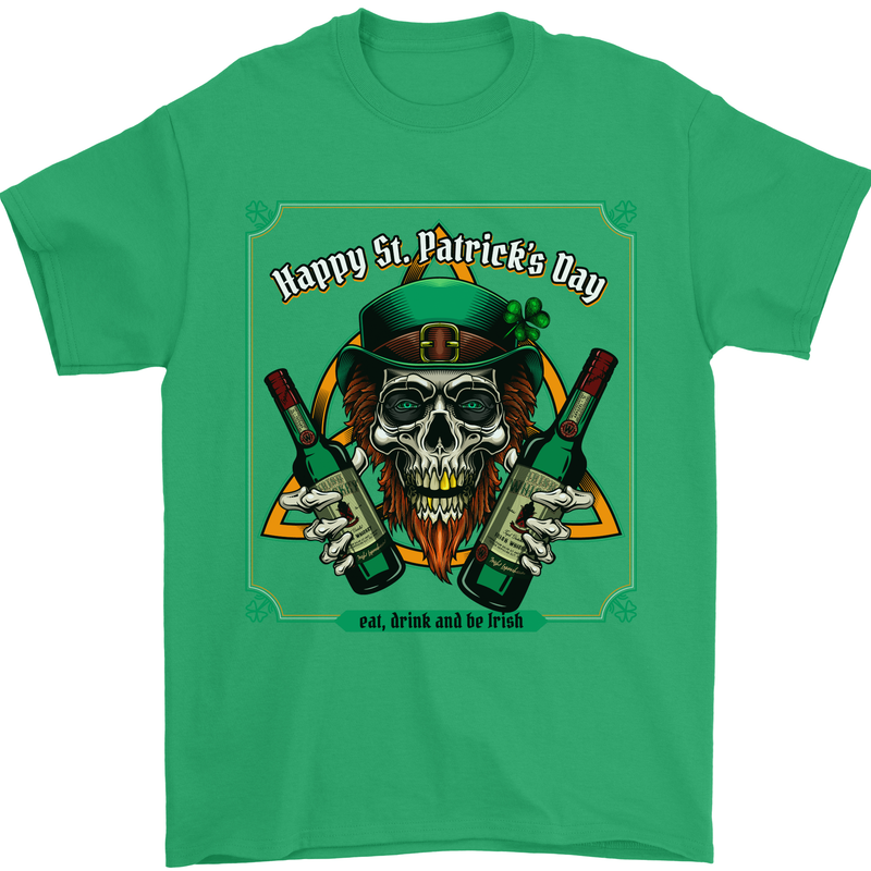 St Patricks Day Skull Beer Alcohol Mens T-Shirt 100% Cotton Irish Green