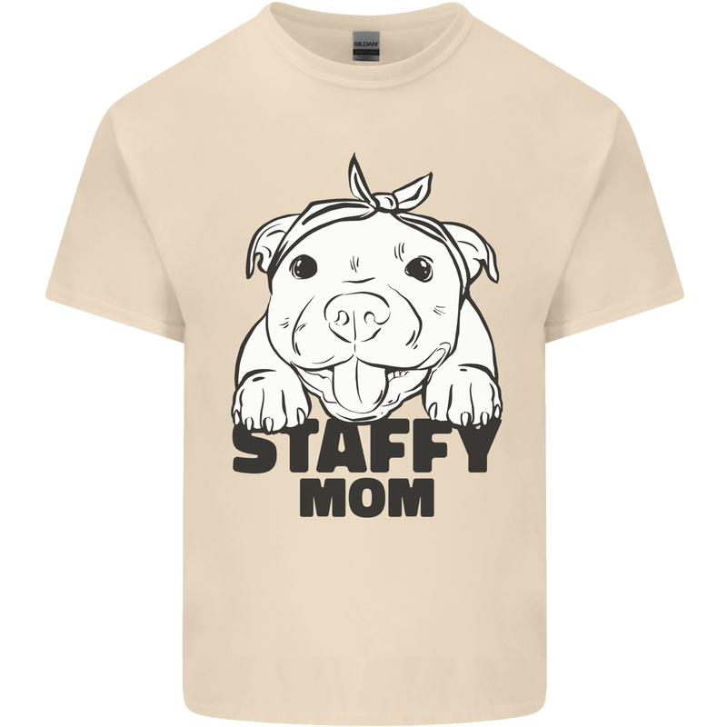 Staffy Mom Funny Staffordshirt Terrier Mens Cotton T-Shirt Tee Top Natural