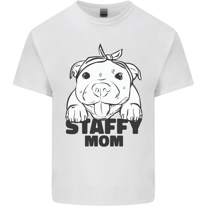Staffy Mom Funny Staffordshirt Terrier Mens Cotton T-Shirt Tee Top White