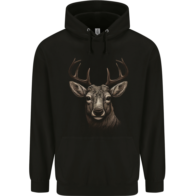Stag Deer Mens 80% Cotton Hoodie Black