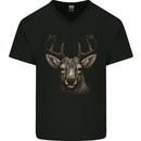 Stag Deer Mens V-Neck Cotton T-Shirt Black