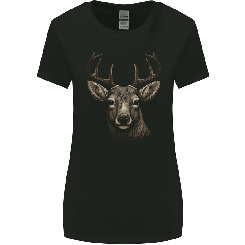 Stag Deer Womens Wider Cut T-Shirt Black