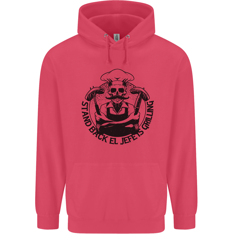 Stand Back El Jefe is Grilling Funny BBQ Skull Childrens Kids Hoodie Heliconia