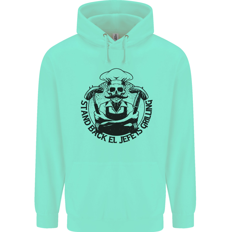 Stand Back El Jefe is Grilling Funny BBQ Skull Childrens Kids Hoodie Peppermint