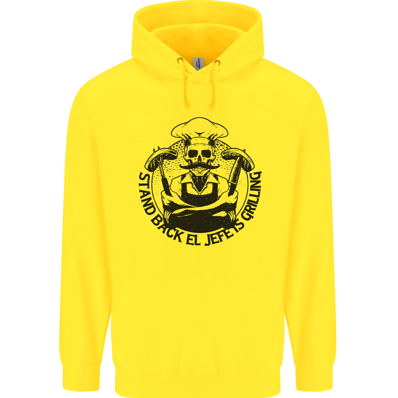 Stand Back El Jefe is Grilling Funny BBQ Skull Childrens Kids Hoodie Yellow