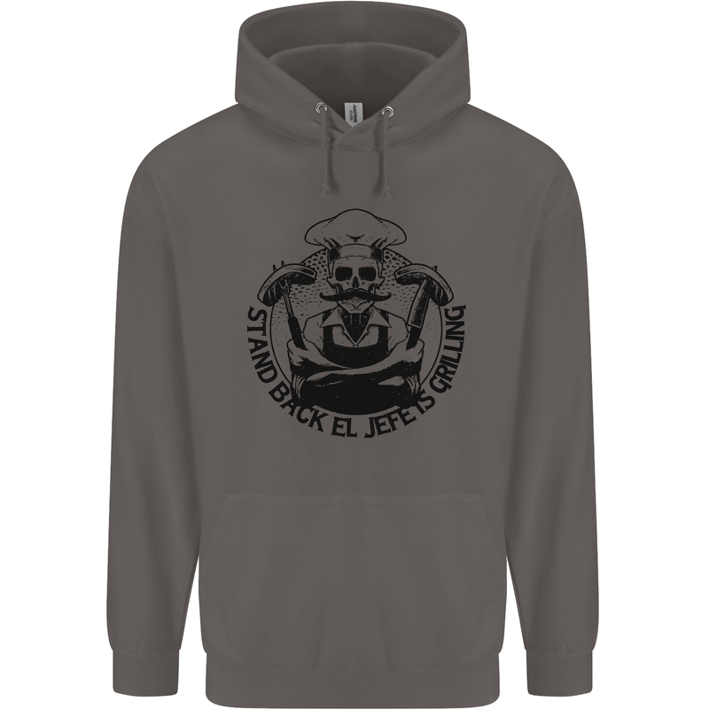 Stand Back El Jefe is Grilling Funny BBQ Skull Mens 80% Cotton Hoodie Charcoal
