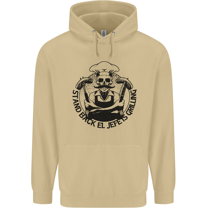 Stand Back El Jefe is Grilling Funny BBQ Skull Mens 80% Cotton Hoodie Sand