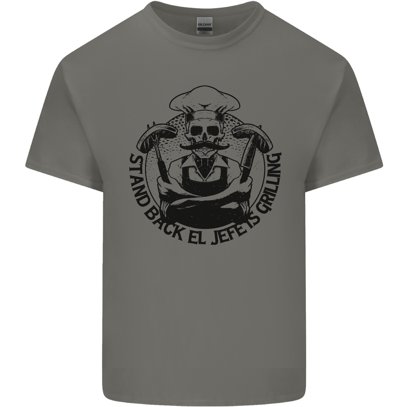 Stand Back El Jefe is Grilling Funny BBQ Skull Mens Cotton T-Shirt Tee Top Charcoal