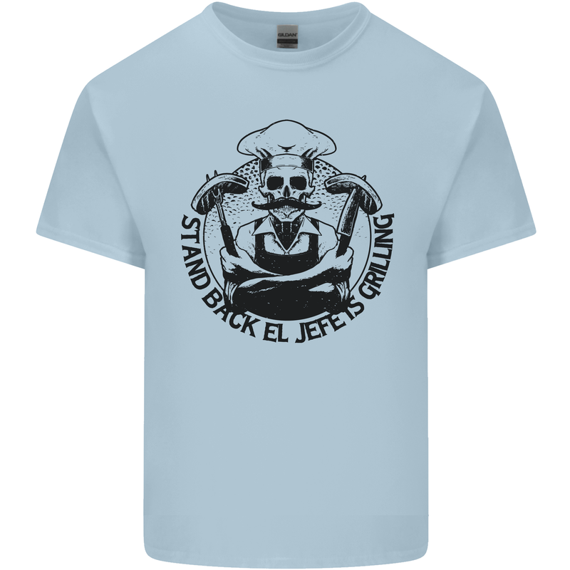 Stand Back El Jefe is Grilling Funny BBQ Skull Mens Cotton T-Shirt Tee Top Light Blue