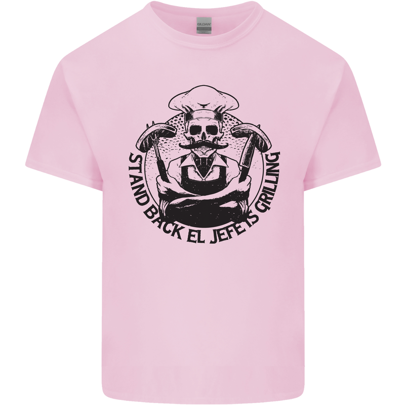 Stand Back El Jefe is Grilling Funny BBQ Skull Mens Cotton T-Shirt Tee Top Light Pink