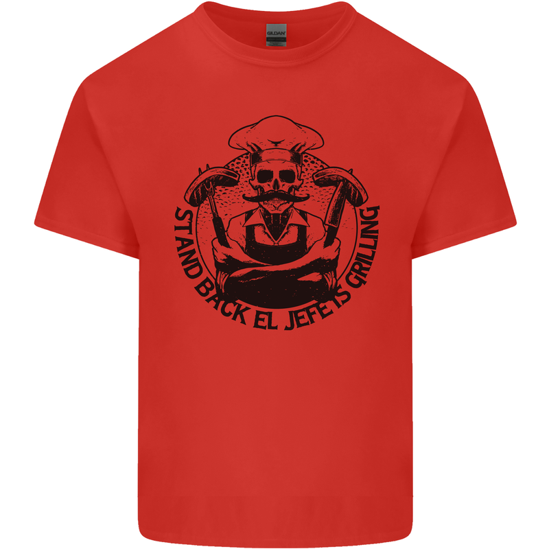 Stand Back El Jefe is Grilling Funny BBQ Skull Mens Cotton T-Shirt Tee Top Red