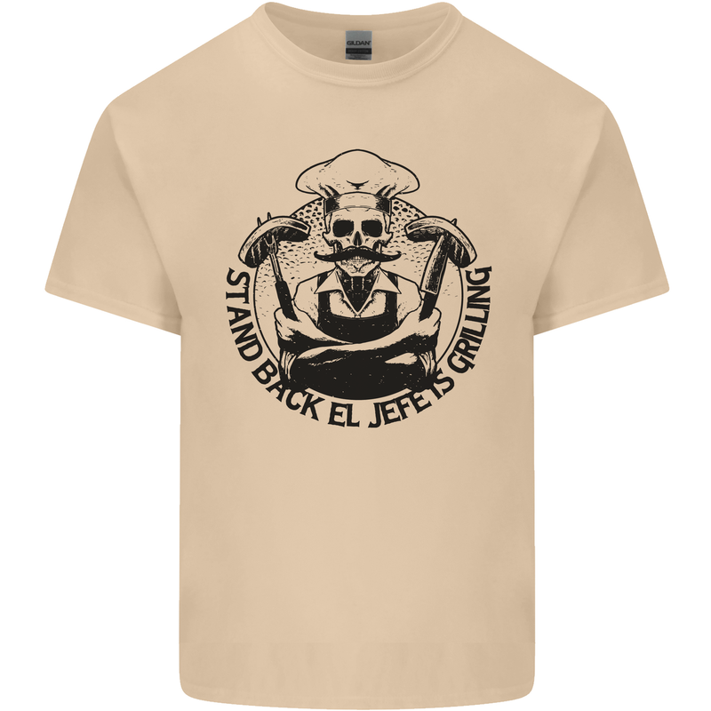 Stand Back El Jefe is Grilling Funny BBQ Skull Mens Cotton T-Shirt Tee Top Sand