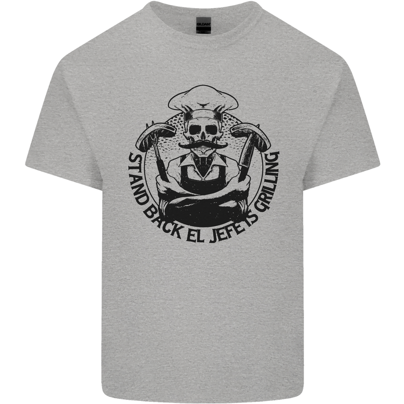Stand Back El Jefe is Grilling Funny BBQ Skull Mens Cotton T-Shirt Tee Top Sports Grey