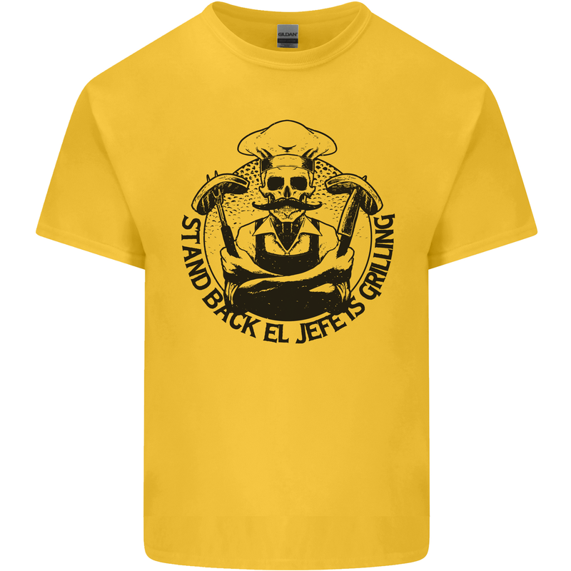 Stand Back El Jefe is Grilling Funny BBQ Skull Mens Cotton T-Shirt Tee Top Yellow